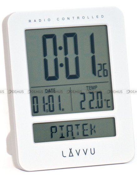 Budzik cyfrowy LAVVU LAR0020 biały, DCF, dzień tygodnia PL - 7x9 cm