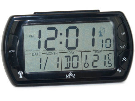 Budzik cyfrowy z termometrem, sterowany radiowo MPM C02.2764.90 - 12x7 cm