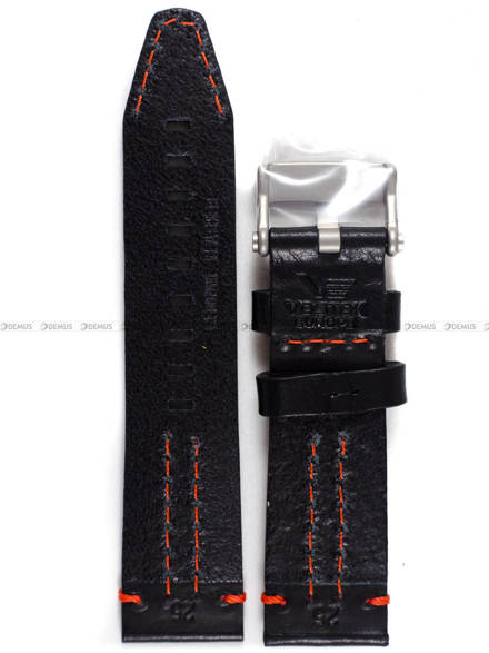 Pasek skórzany czarny z pomarańczową nicią do zegarka Vostok Europe Ekranoplan 2 NH35A-546A509 - 25 mm