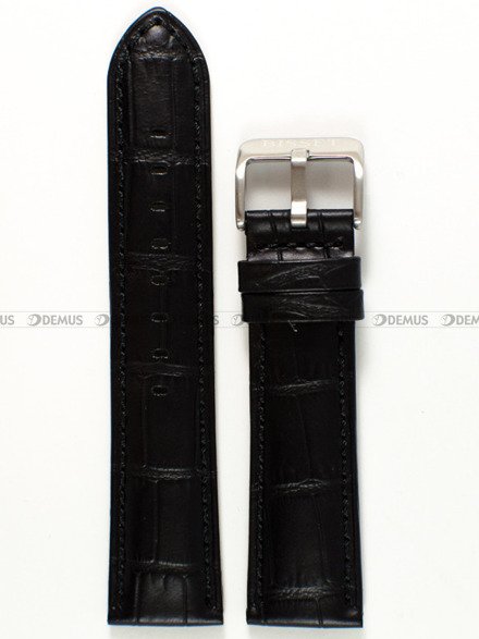 Pasek skórzany do zegarka Bisset BSCE35 - ABP/E35-Black-Silver - 22 mm