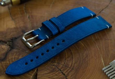 Pasek skórzany ręcznie robiony A. Kucharski Leather - Conceria Il Ponte Maya Simple - blue/white 20 mm
