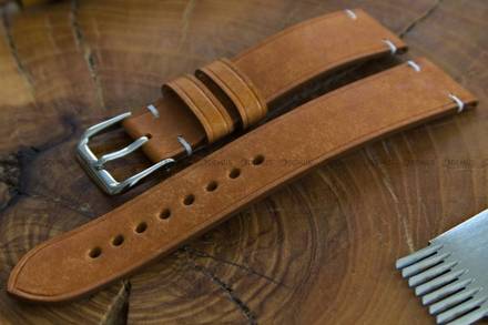 Pasek skórzany ręcznie robiony A. Kucharski Leather - Conceria Il Ponte Maya Simple - cognac/white - 18 mm