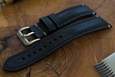 Pasek skórzany ręcznie robiony A. Kucharski Leather - Conceria Il Ponte Maya - black/black 24 mm