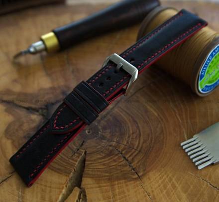 Pasek skórzany ręcznie robiony A. Kucharski Leather - Conceria Il Ponte Maya - black/red 32 mm