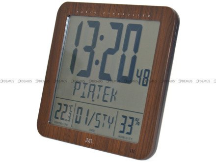 Zegar cyfrowy z termometrem JVD DH9335.2 brązowa ramka, dzień tygodnia w języku polskim