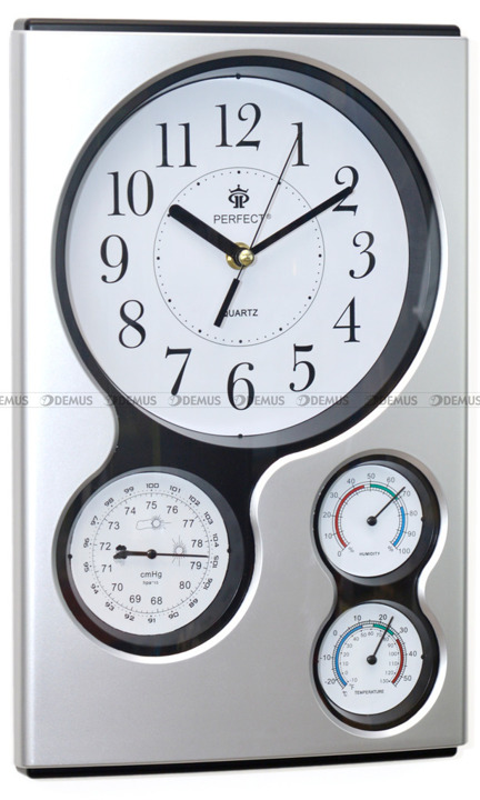 Zegar ścienny z termometrem, barometrem i higrometrem Perfect QG-1709-SR - 24x38 cm