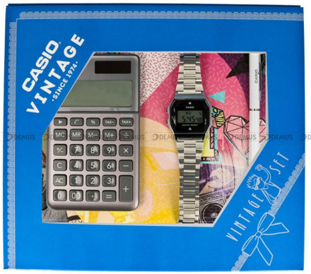 Zegarek Damski CASIO VINTAGE A158WEAD 1EF z Kalkulatorem Casio SL-1000SC-GY-S i długopisem w zestawie 