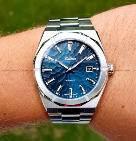 Zegarek Męski Balticus Gwiezdny Pył 40 mm, młotkowana niebieska tarcza z datownikiem