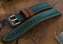 Pasek skórzany ręcznie robiony A. Kucharski Leather - Conceria Il Ponte Maya Double - darkgreen/camel 30 mm